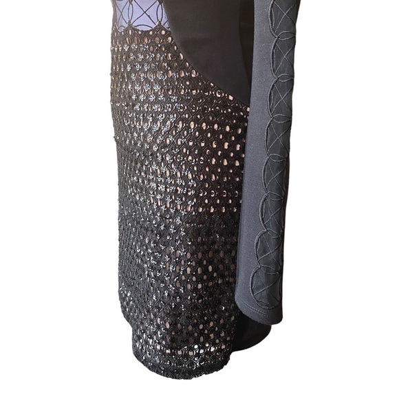 EXPRESS LONG SLEEVE BLACK AND TAN BODYCON MINI DRESS SIZE XS - Picture 4 of 6